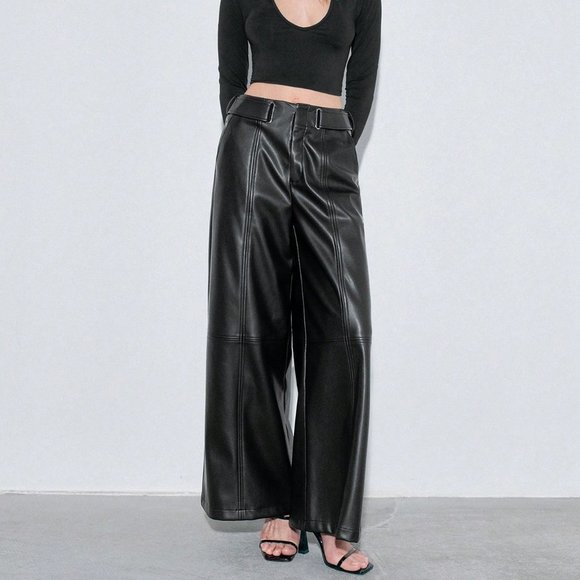 Black Preppy Womens Wide Leg Pants - Picture 2 of 5